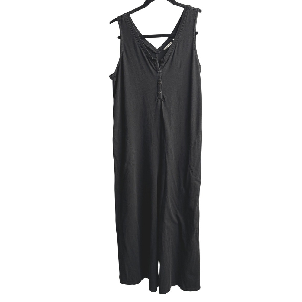 LOGO Lori Goldstein Black Sleeveless Henley Wide Leg Jumpsuit M Capsule